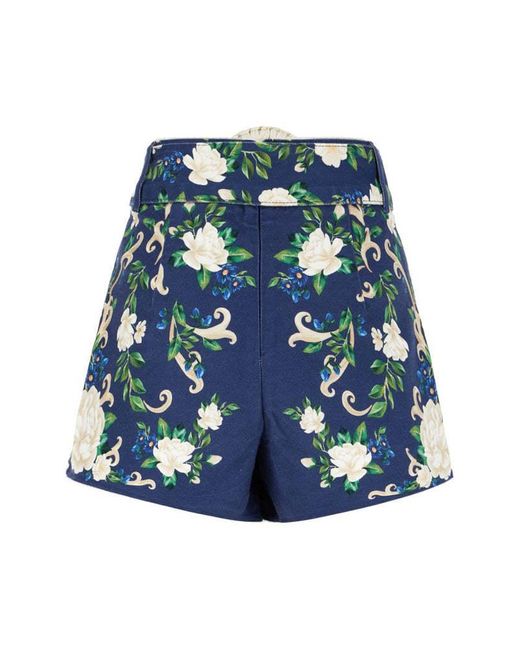 Farm Rio Blue Flower Tapestry Belted Shorts