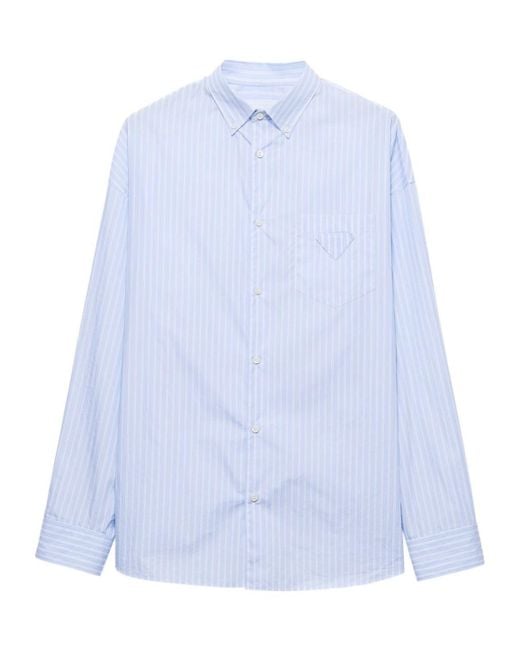 Prada Blue Striped Cotton Shirt for men
