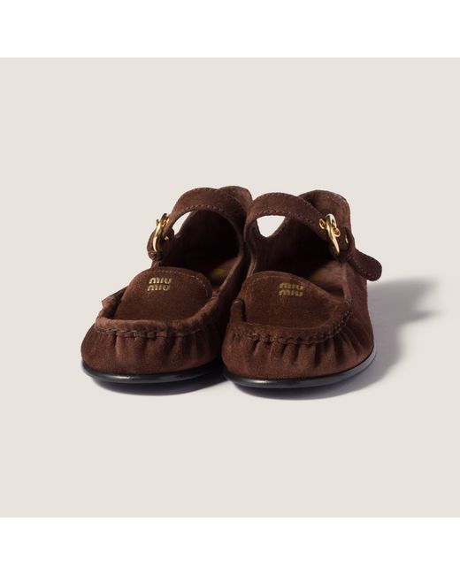 Miu Miu Brown Suede Loafers With Buckle