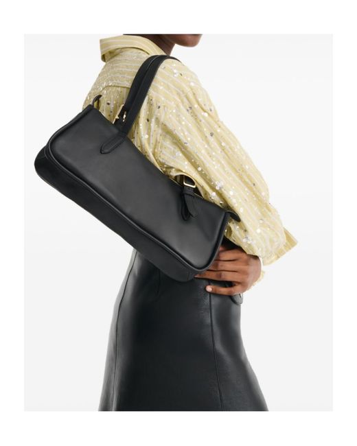 Longchamp Black Looong Logo Debossed Zip-Up Shoulder Bag