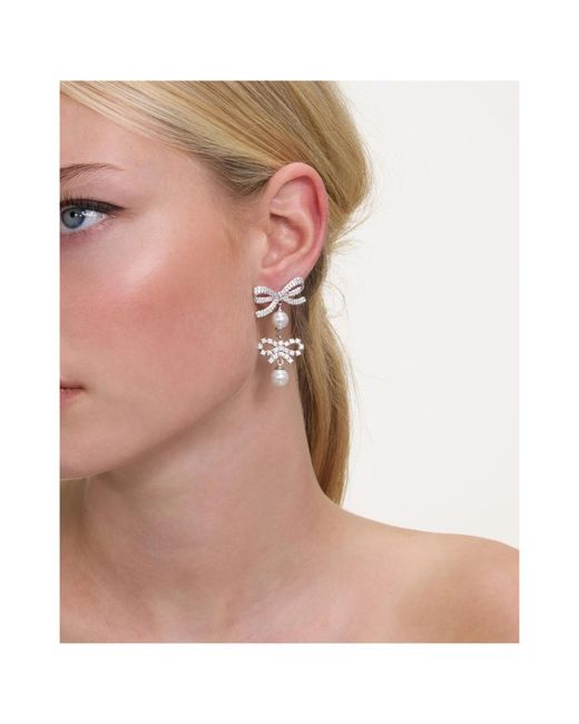 Self-Portrait White Double Bow Pearl Earrings