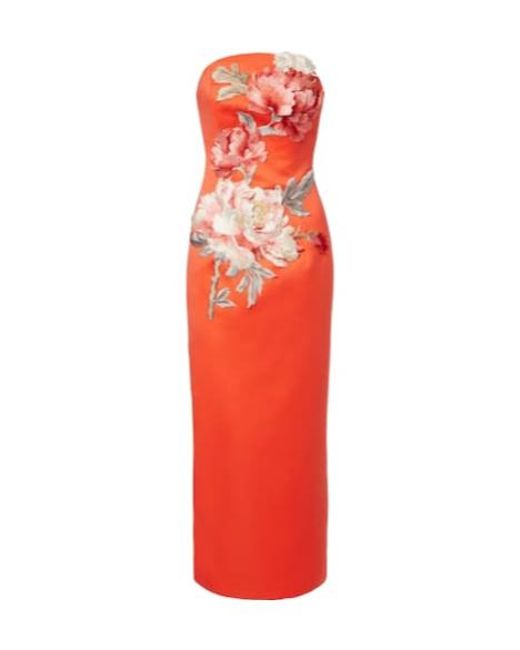 Leo Red Ava Floral-Appliqué Satin Corset Gown