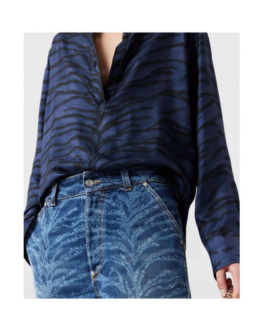 Stella McCartney Blue Tiger-Print Silk Shirt