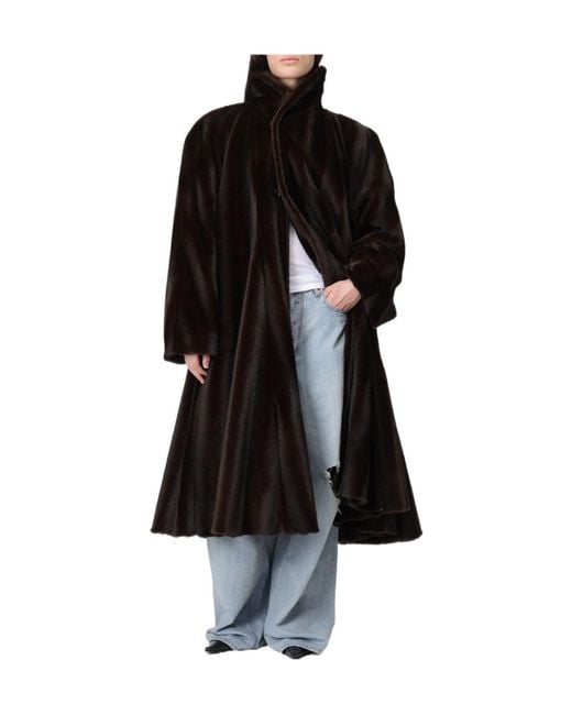 Balenciaga Black A-Line Faux Fur Coat