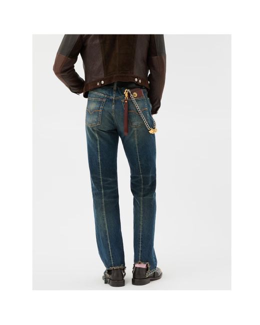 Versace Blue Logo-Patch Distressed Jeans