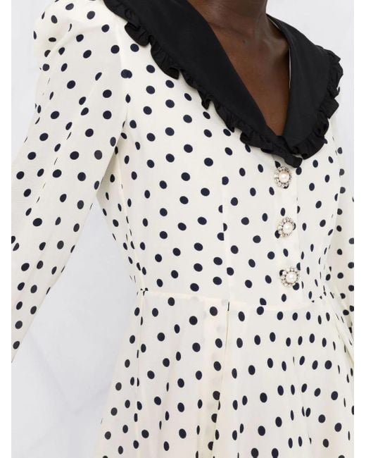 Alessandra Rich White Polka Dot-Print Flared Dress