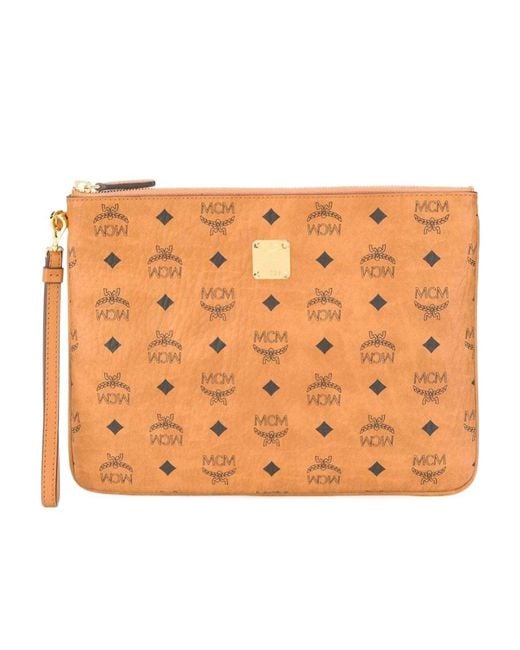 MCM Orange Visetos Small Clutch Bag