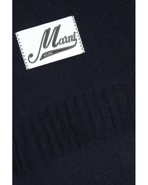 Marni Blue Logo Patch Fringed Scarf for men