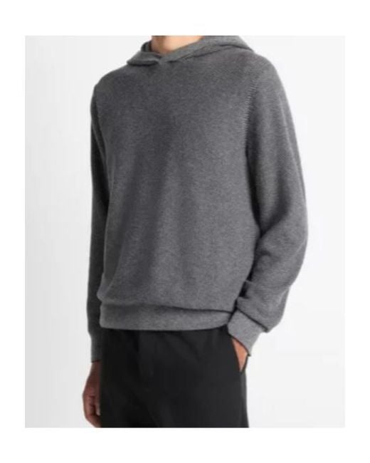 Vince Gray Geometric Jacquard Knit Hoodie for men