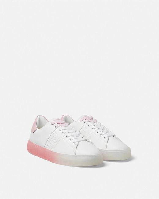 Versace White Greca-Embossed Lace-Up Sneakers