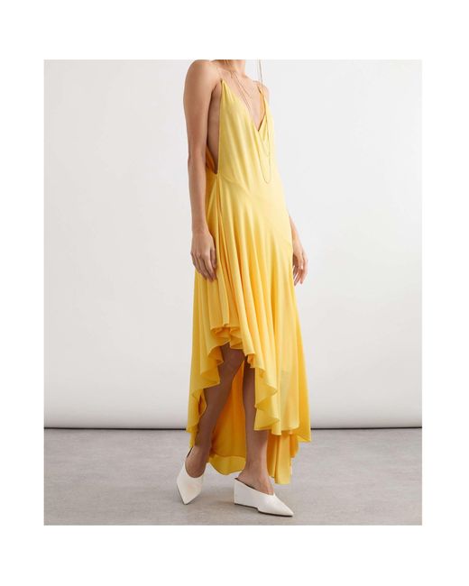Alaïa Yellow Asymmetric Jersey Midi Dress
