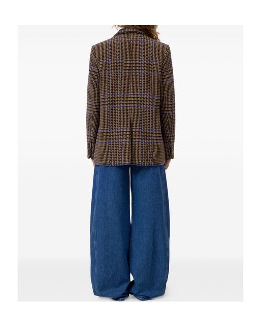 Closed Brown Check-Pattern Double-Breasted Blazer