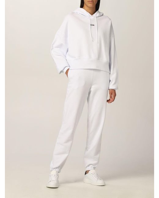 MSGM White Logo Printed Drawstring Hoodie