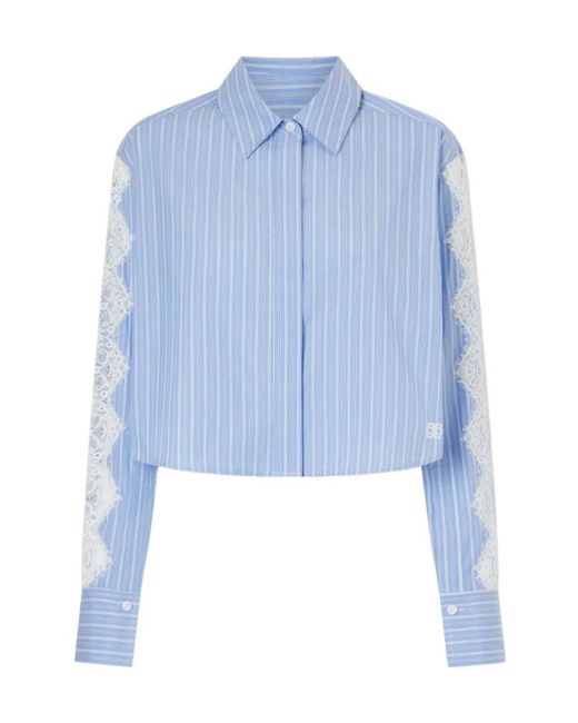 Jonathan Simkhai Blue Renata Lace-Trimmed Cropped Shirt