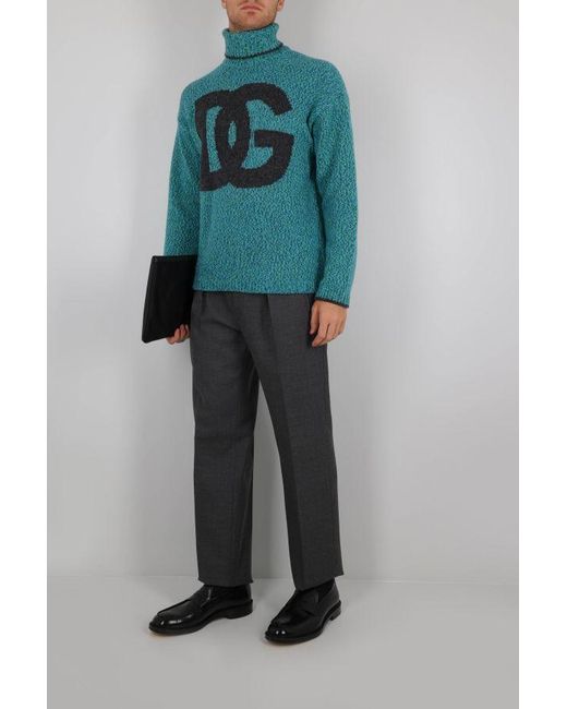 Dolce & Gabbana Blue Roll-Neck Knitted Jumper for men