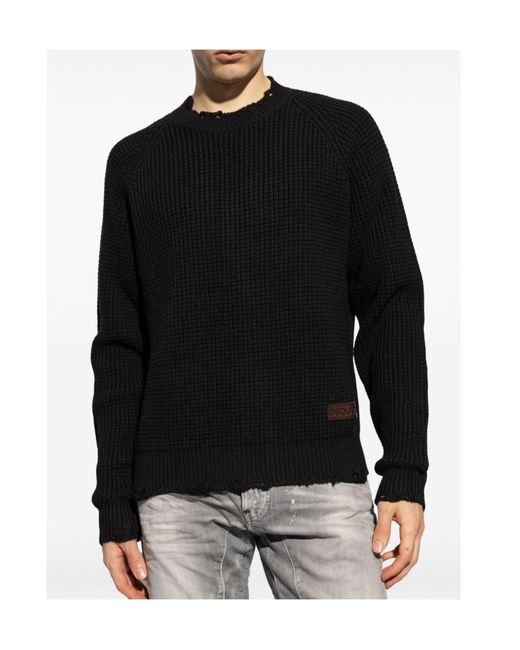 DSquared² Black Distressed Knitted Jumper for men