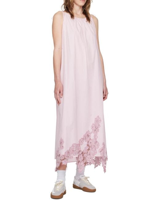 Acne White Floral-Lace Detail Poplin Midi Dress