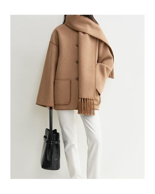 Totême Brown Totême Buttoned Whipstitch-Trim Scarf Jacket