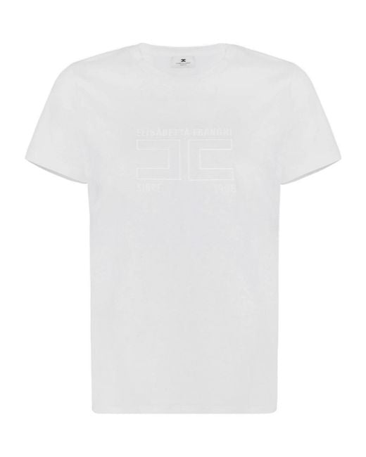 Elisabetta Franchi White Logo Embroidered Crewneck T-Shirt