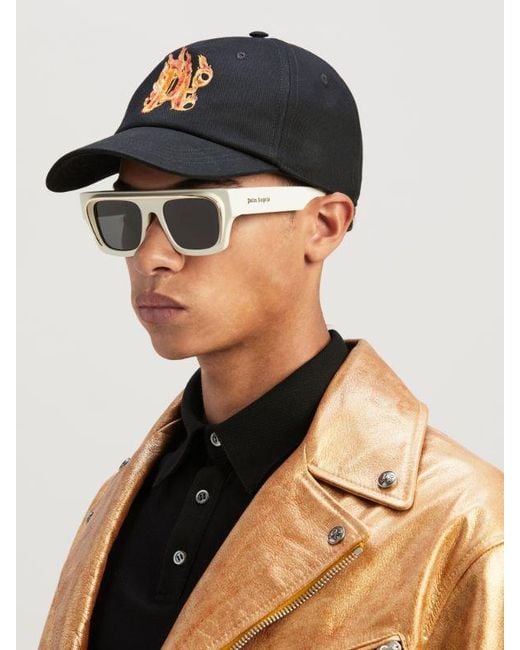 Palm Angels Black Burning Monogram Baseball Cap for men