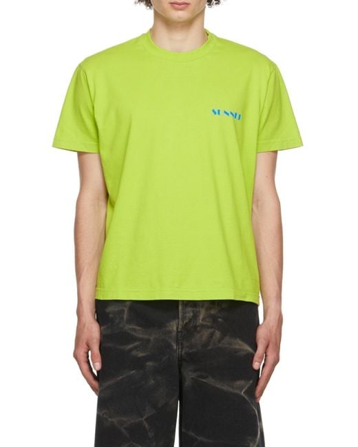 Sunnei Green Logo-Print Cotton T-Shirt for men