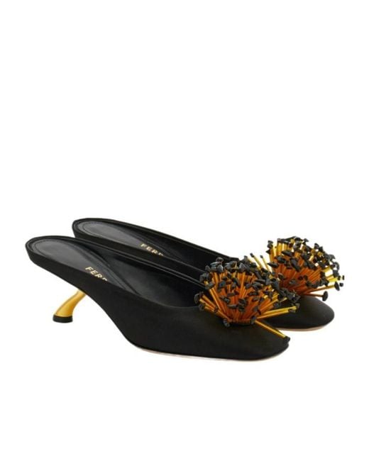 Ferragamo Black Ferragamo Safi Embellished Heel Mules