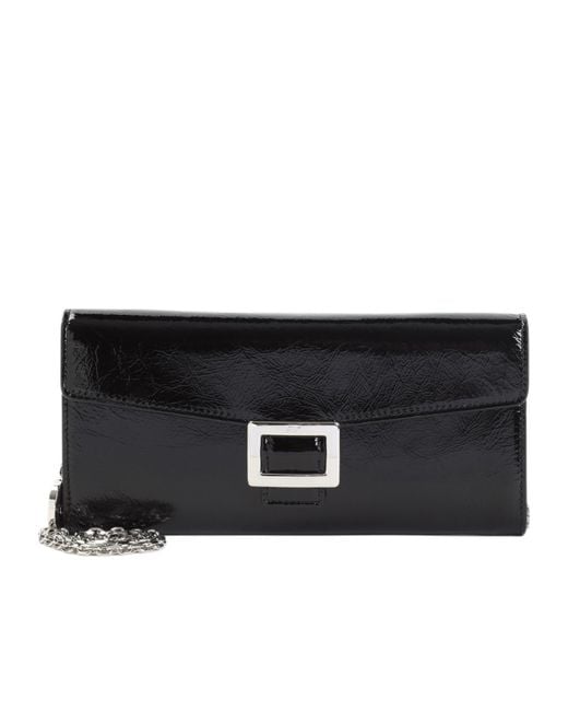 Roger Vivier Black Belle Vivier Patent-Leather Chain-Strap Clutch Bag