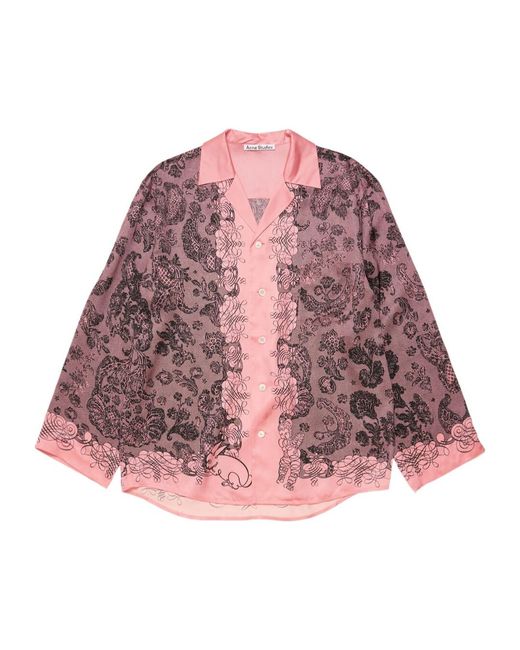 Acne Red Floral Printed Long-Sleeved Shirt for men