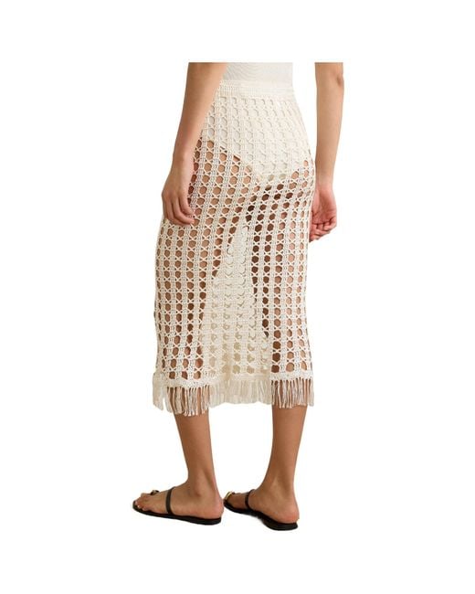 Calle Del Mar Natural Fringe Crochet Midi Skirt
