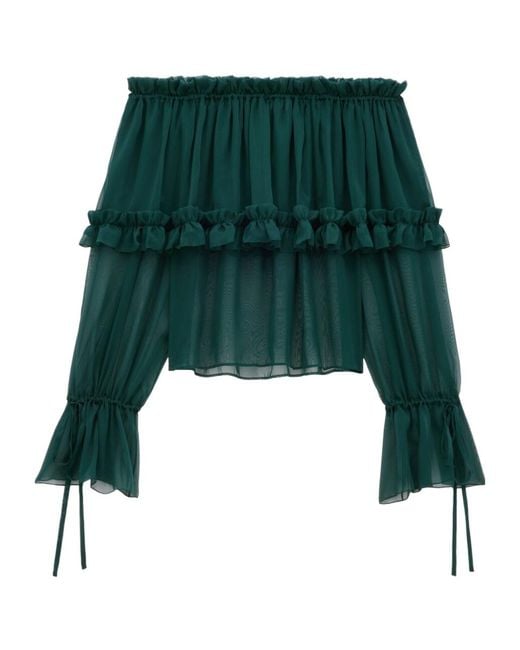 Saint Laurent Green Ruffled Blouse
