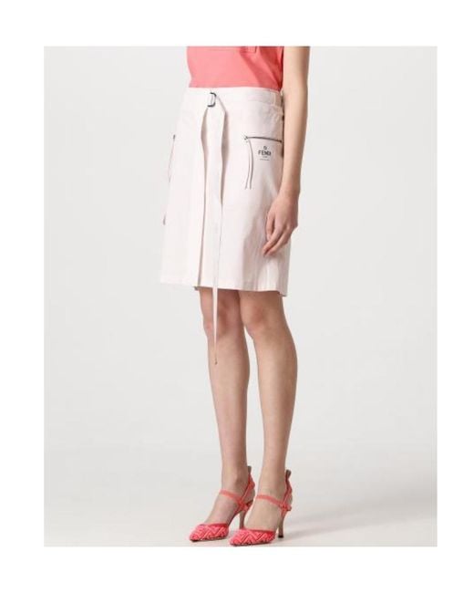 Fendi Pink Logo Printed Belted Skirt