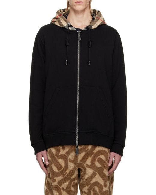 Burberry Blue Check Detailed Zipped Drawstring Hoodie for men