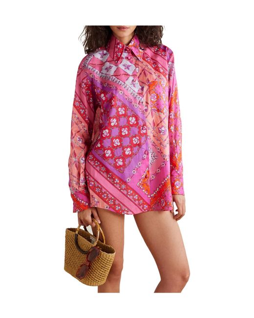 Emilio Pucci Pink Oversized Printed Cotton-Voile Shirt