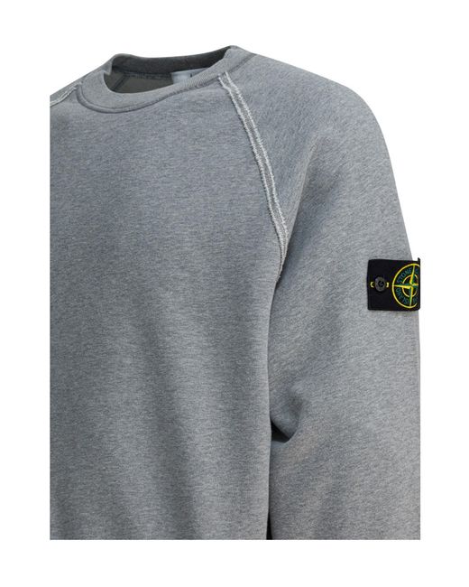 Stone Island Gray Logo Patch Crewneck Sweatshirt for men