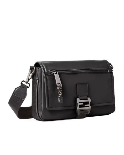 Fendi Black Flux Buckle Messenger Bag for men