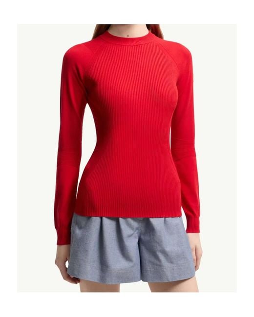 Moncler Red Grenoble Ribbed Crewneck Knitted Jumper