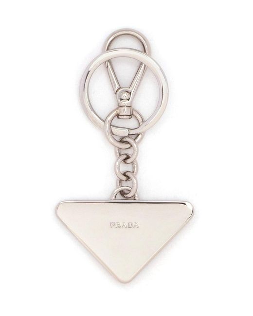 Prada White Triangle Logo Plaque Keyring for men