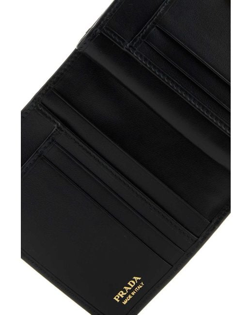 Prada Black Triangle Logo Plaque Bi-Fold Wallet