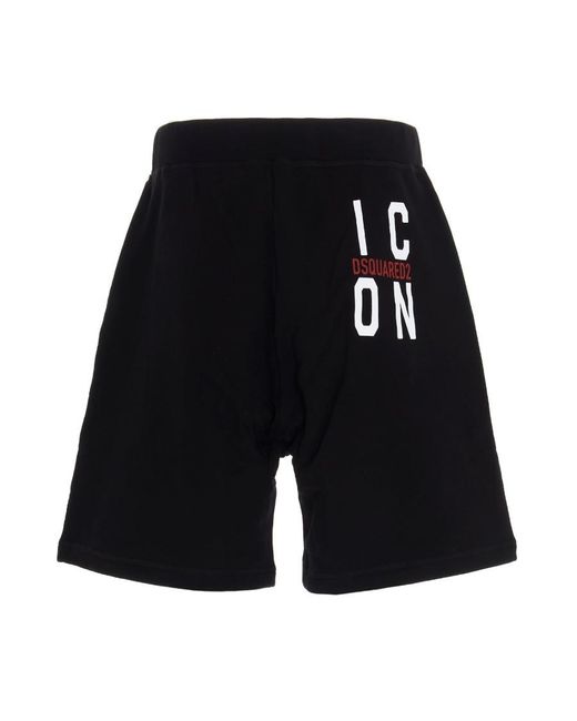DSquared² Black Icon Logo Print Track Shorts for men