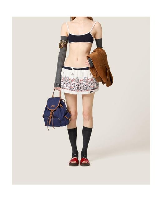 Miu Miu Multicolor Slubbed Poplin Skirt With Print
