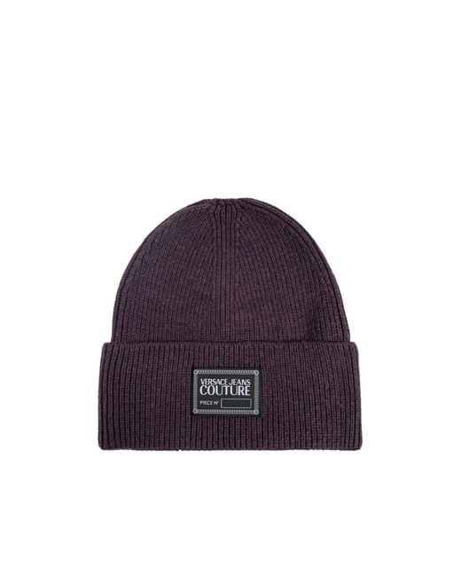 Versace Jeans Purple Couture Logo Patch Knitted Beanie for men