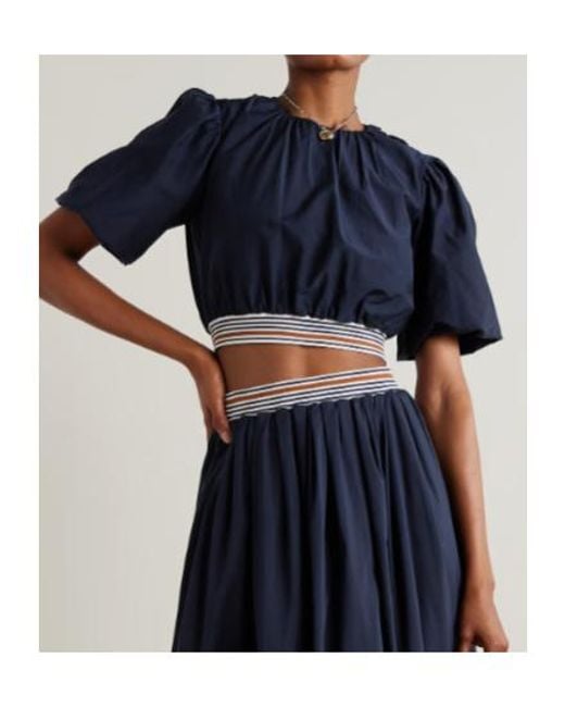 Veronica Beard Blue Gabriela Balloon-Sleeve Banded Top