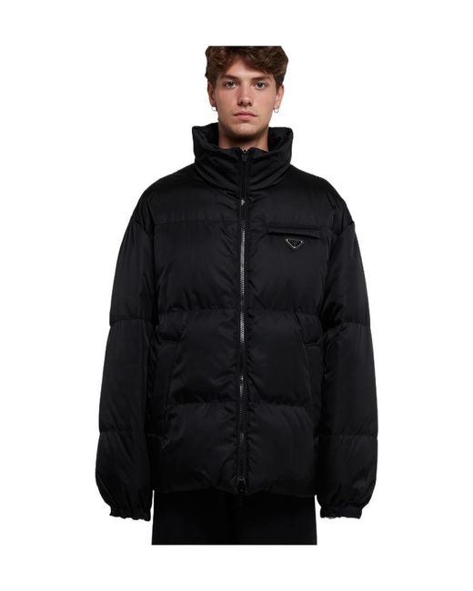 Prada Black Medium-Length Re-Nylon Down Jacket for men