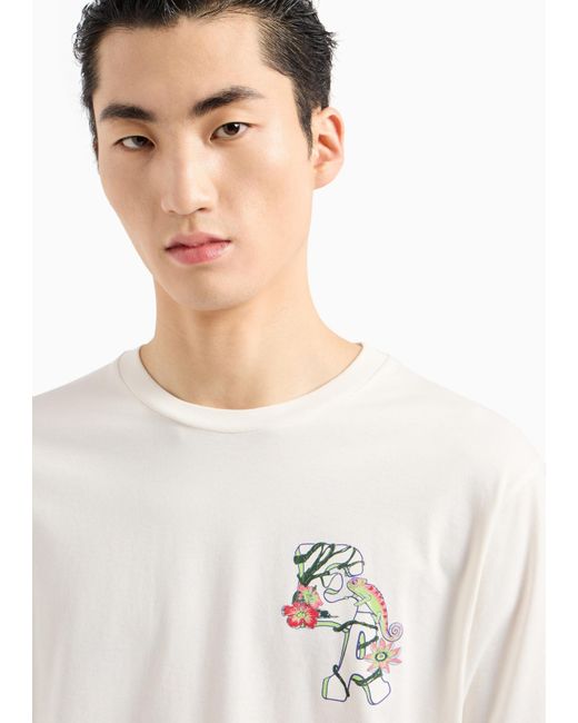 Emporio Armani White Monogram-Print Cotton T-Shirt for men
