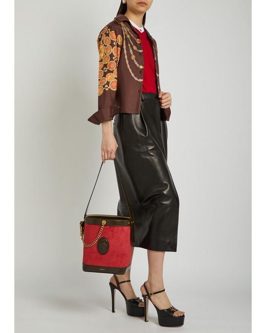 Versace Red Chain Small Leather And Suede Bucket Bag