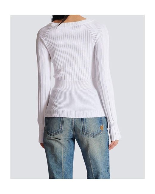 Balmain White Buttons Knit Top
