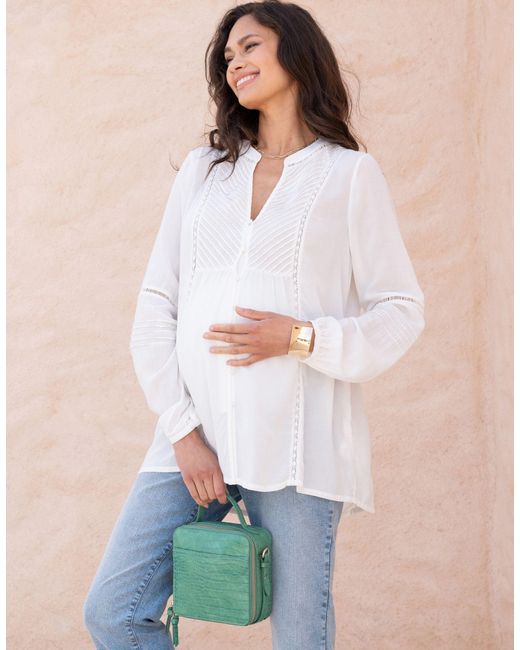 Seraphine White Pintuck Button-down Maternity-to-nursing Shirt