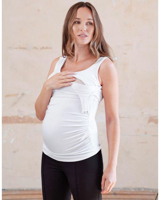 Seraphine Blue Two Pack Essential Maternity To Nursing Vest Tops In White & Stripe