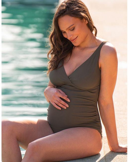 Seraphine Green Khaki Tie-back Maternity Swimsuit