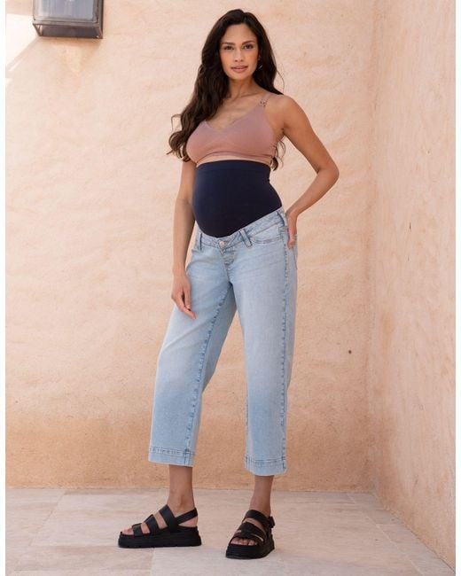 Seraphine Blue Cropped Straight Wide Leg Jeans